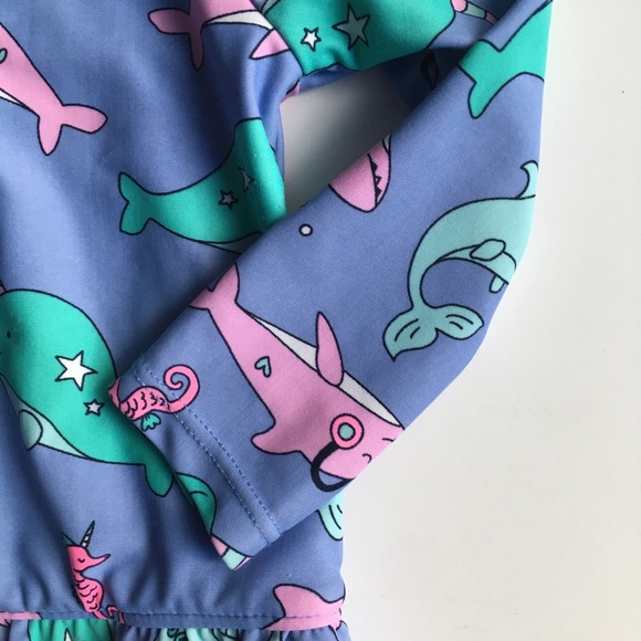 OshKosh B'gosh one piece Swimsuit 6 months long sleeves purple Narwhal shark - Picture 8 of 12